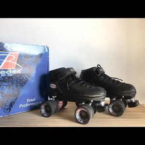 Riedell R3 Speed Skates Size 6 Roller Racing Black Leather Boot Cayman Wheels